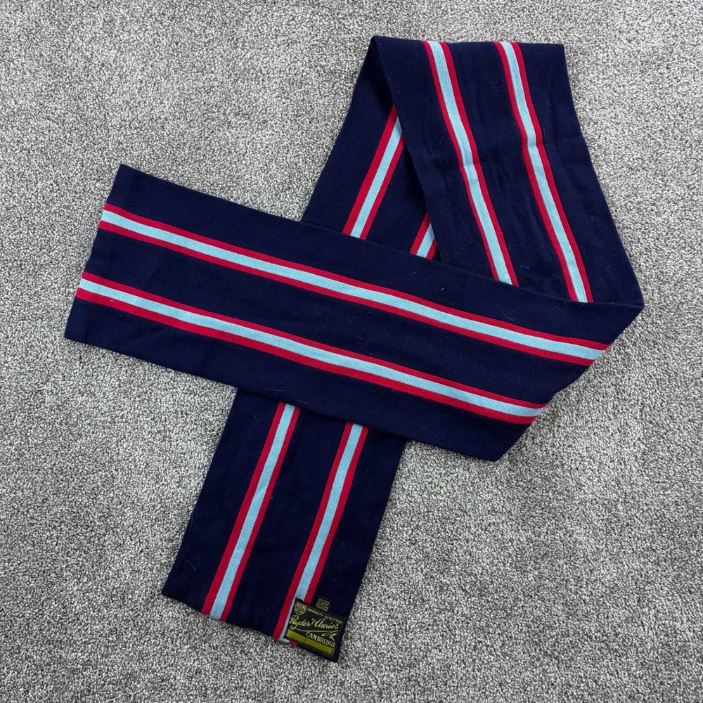 Vintage Ryder & Amies Scarf Adult OS Navy Wool Striped Prep Cambridge England